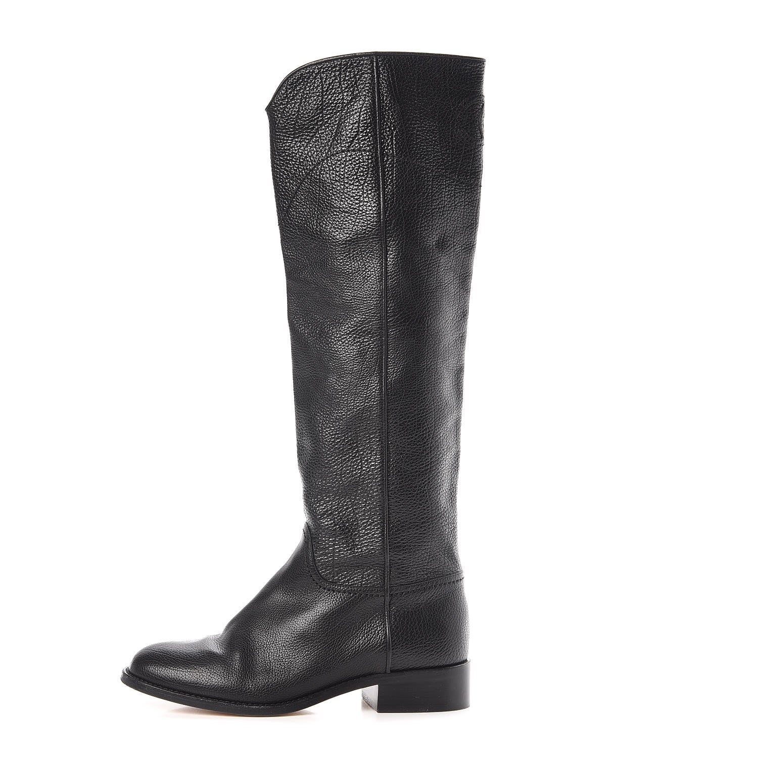 Chanel Calfskin Ascot Knee High CC Boots 37.5 Black 1 of 17