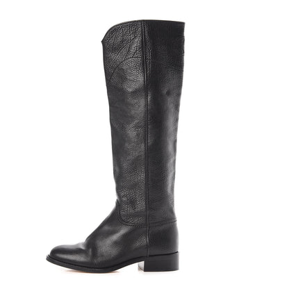 Chanel Calfskin Ascot Knee High CC Boots 37.5 Black 1 of 17
