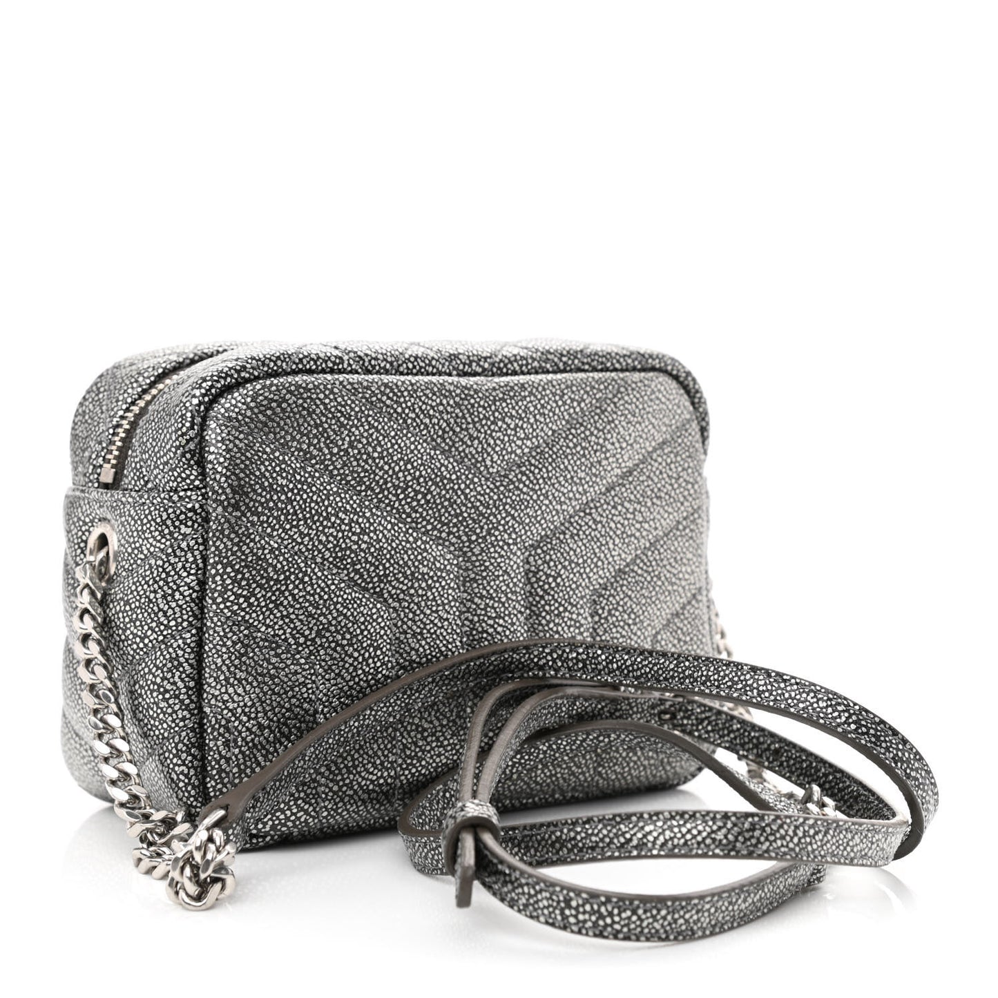 Metallic Grain De Poudre Y Quilted Monogram Mini Loulou Camera Bag Gun Metal