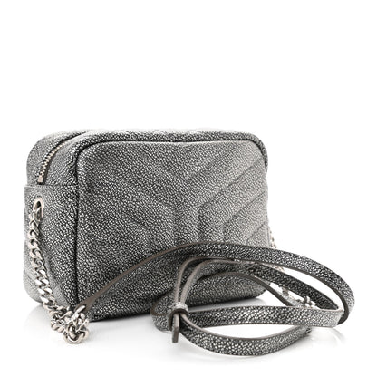 Saint Laurent Metallic Grain De Poudre Y Quilted Monogram Mini Loulou Camera Bag Gun Metal 2 of 9