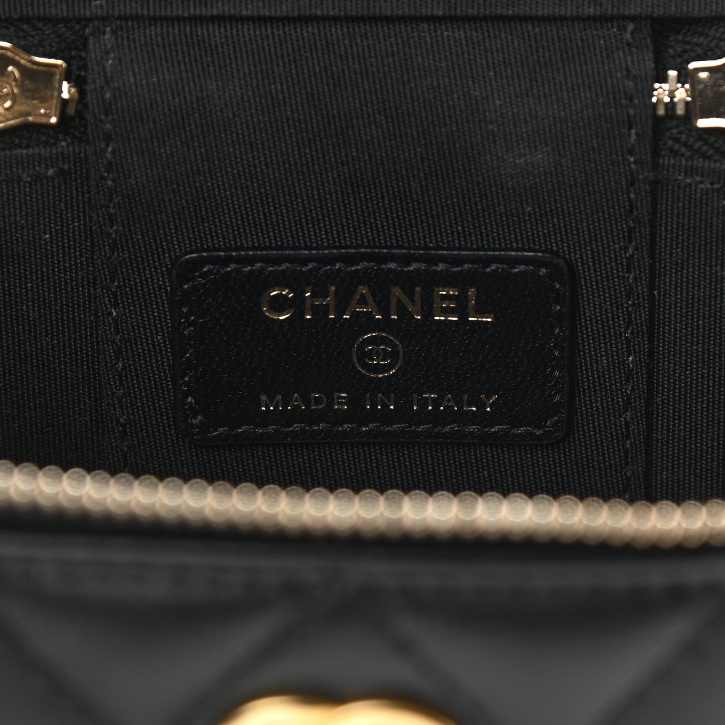 Lambskin Quilted Top Handle Mini Vanity Case With Chain Black