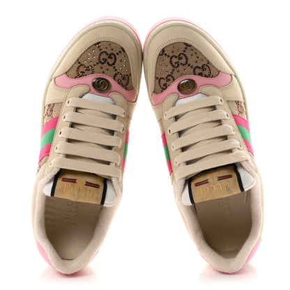 Gucci Calfskin GG Supreme Crystals Web Screener Sneakers 37 Beige Ebony Wild Rose 2 of 10