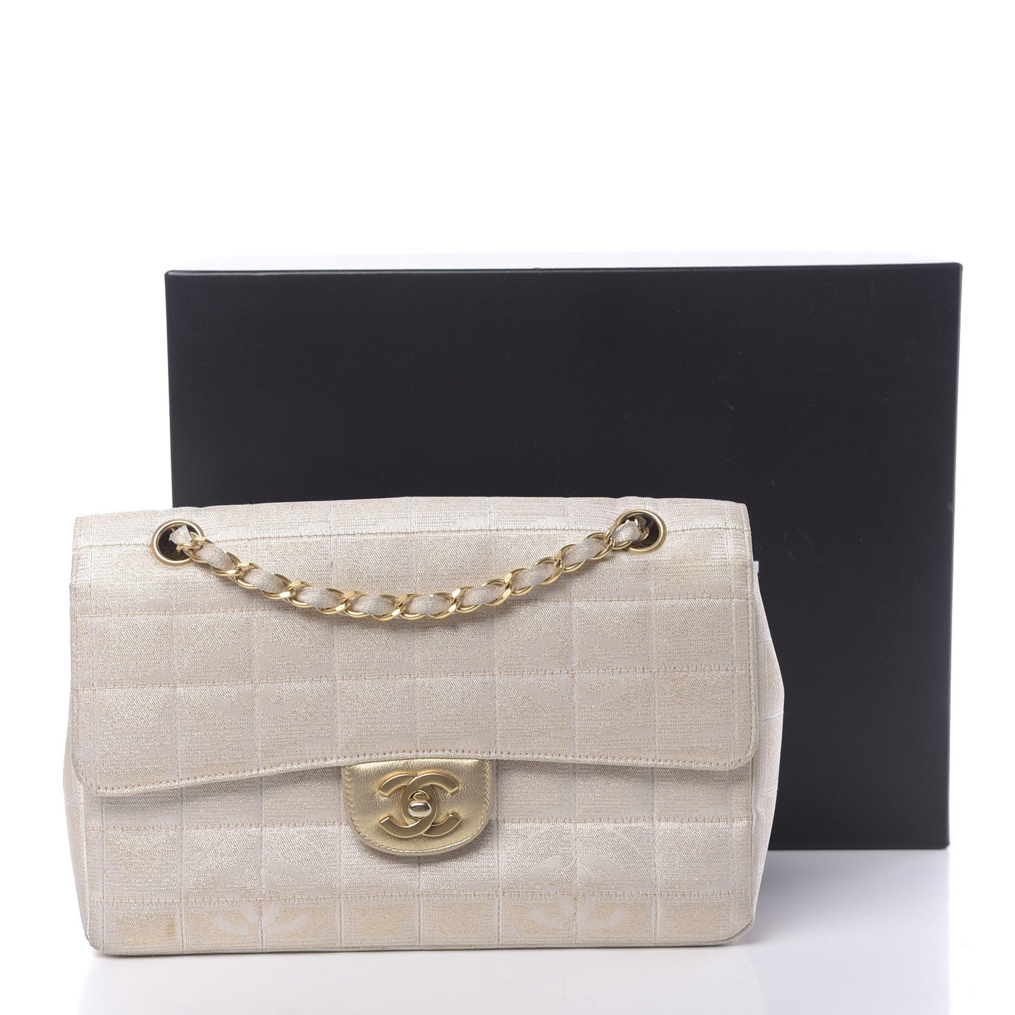 Metallic Nylon Medium Travel Flap Light Beige