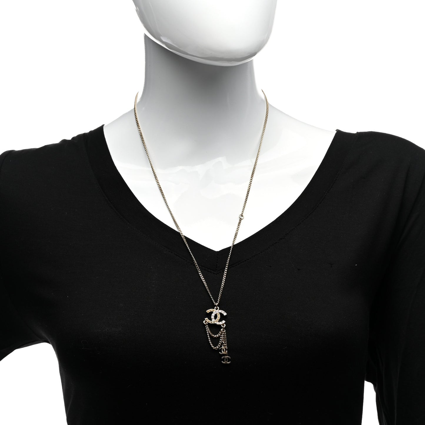 Pearl Crystal CC Chain Necklace Gold Pink