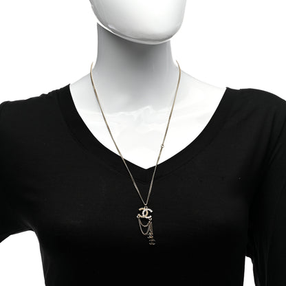 Chanel Pearl Crystal CC Chain Necklace Gold Pink 2 of 5