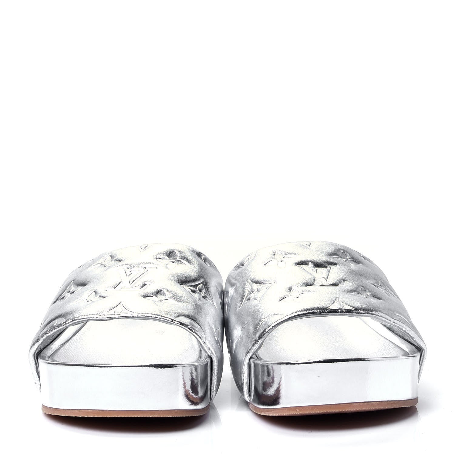 Louis Vuitton Metallic Lambskin Embossed Monogram Jumbo Flatform Mule Sandals 37 Silver 2 of 11