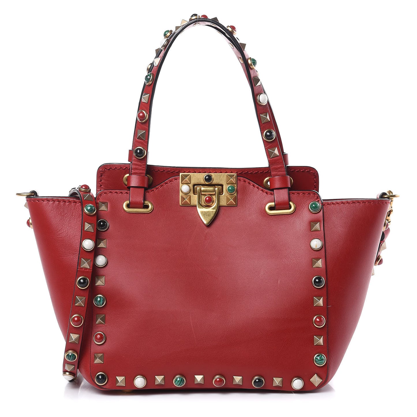 Vitello Mini Rockstud Rolling Tote Rosso Valentino