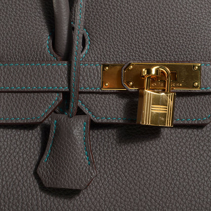 Hermes Togo Horseshoe Birkin 35 Etain Bleu Paon 11 of 26