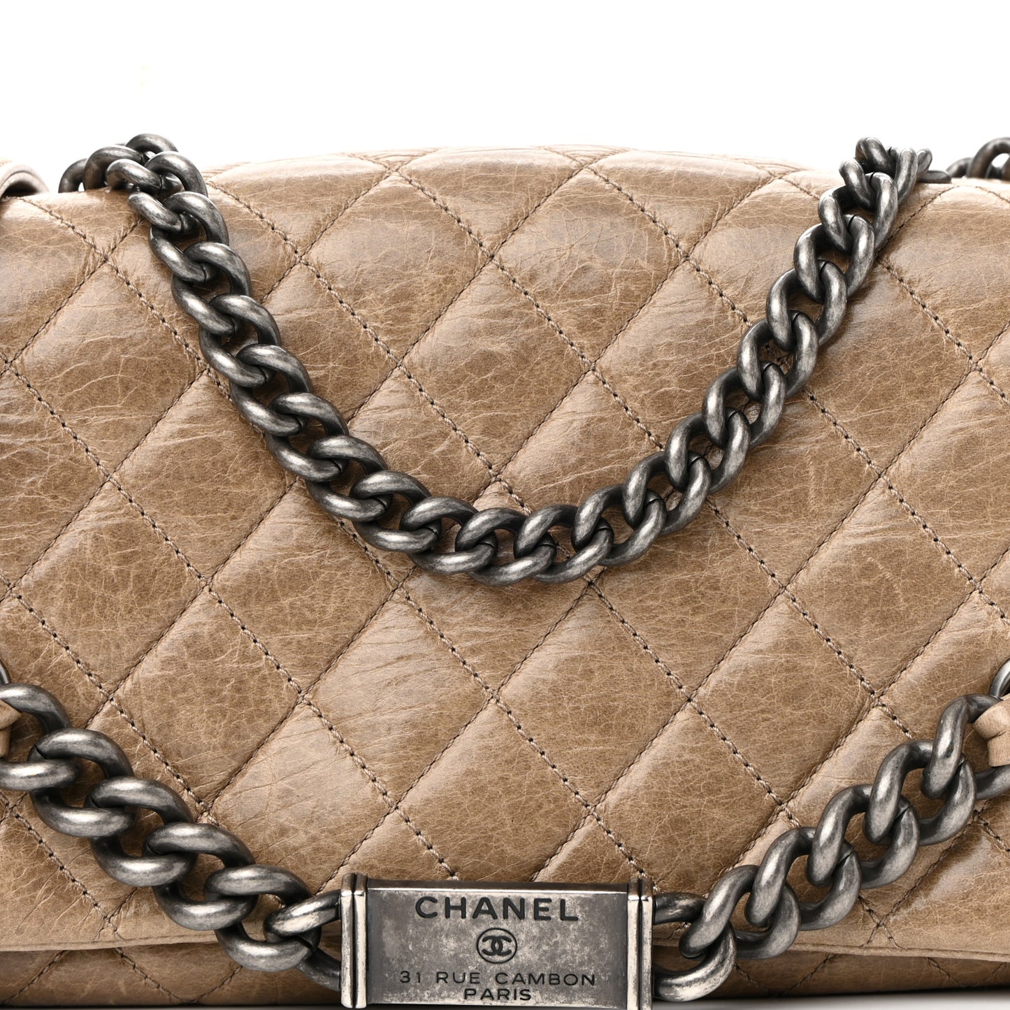Glazed Calfskin Nameplate Flap Beige