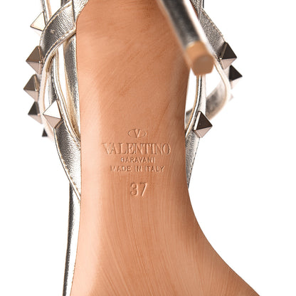 Valentino Garavani Metallic Nappa Rockstud T-Strap Slingback 85mm Sandals 37 Skin 6 of 8