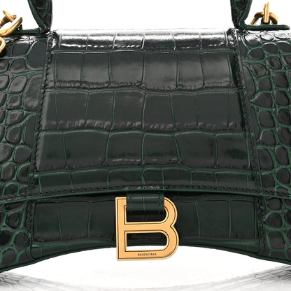 Balenciaga Shiny Calfskin Crocodile Embossed Small Hourglass Top Handle Bag Forest Green 7 of 9