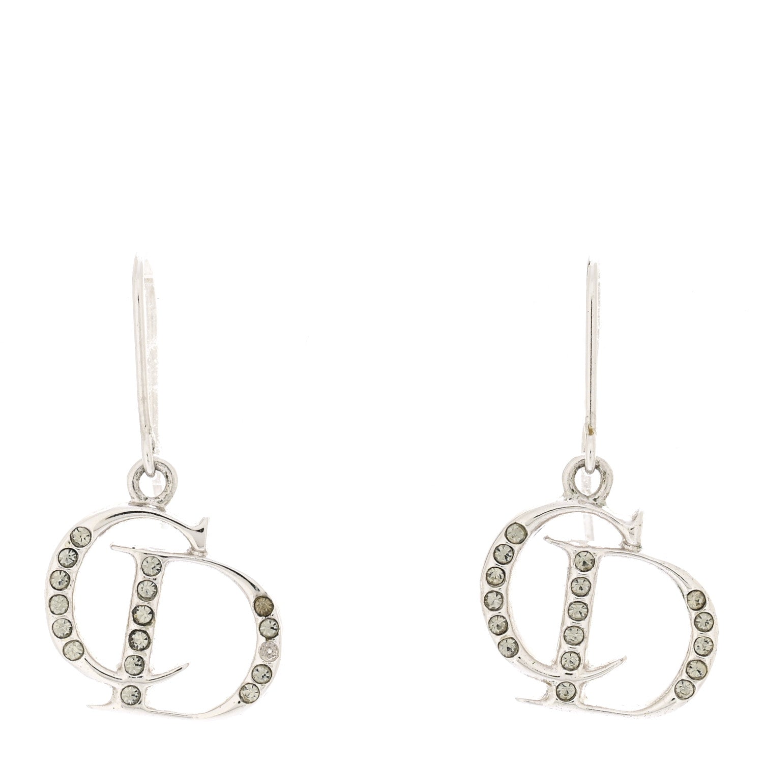 Christian Dior Crystal CD Drop Earrings Silver 1 of 3