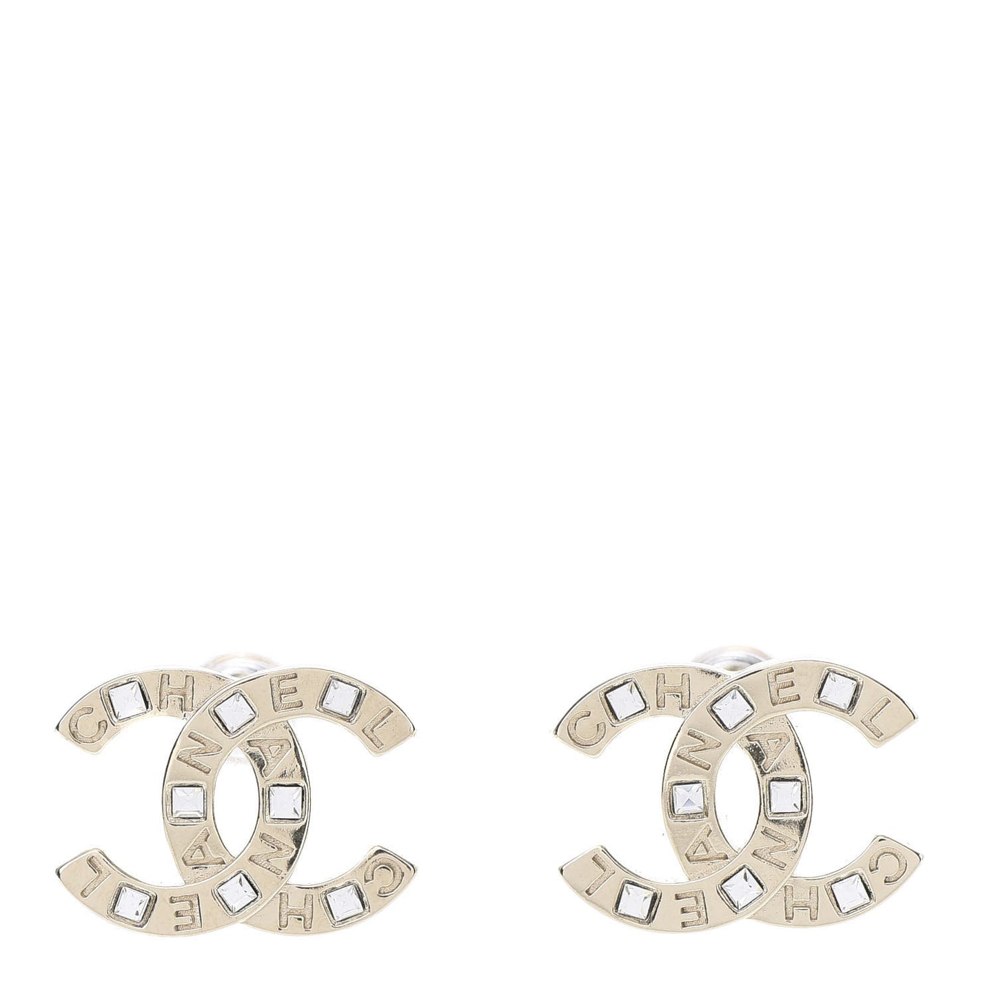 Crystal Metal CC Paris Button Stud Earrings Gold