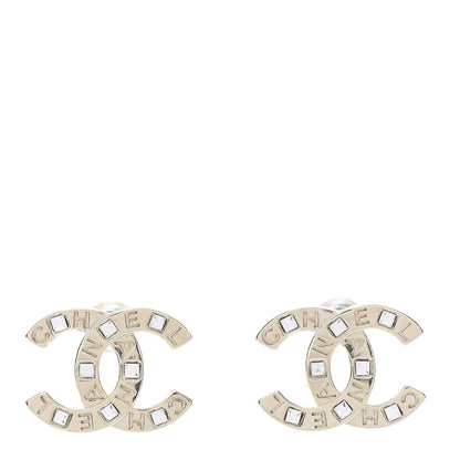 Chanel Crystal Metal CC Paris Button Stud Earrings Gold 1 of 5