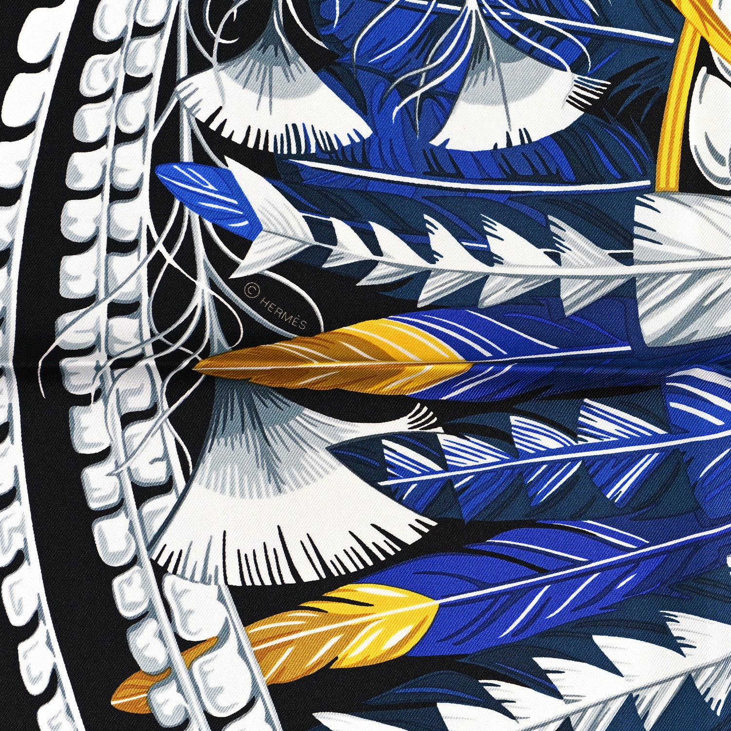 Hermes Silk Danse Pacifique Scarf 90 Black Bleu Nuit Gold 1174594