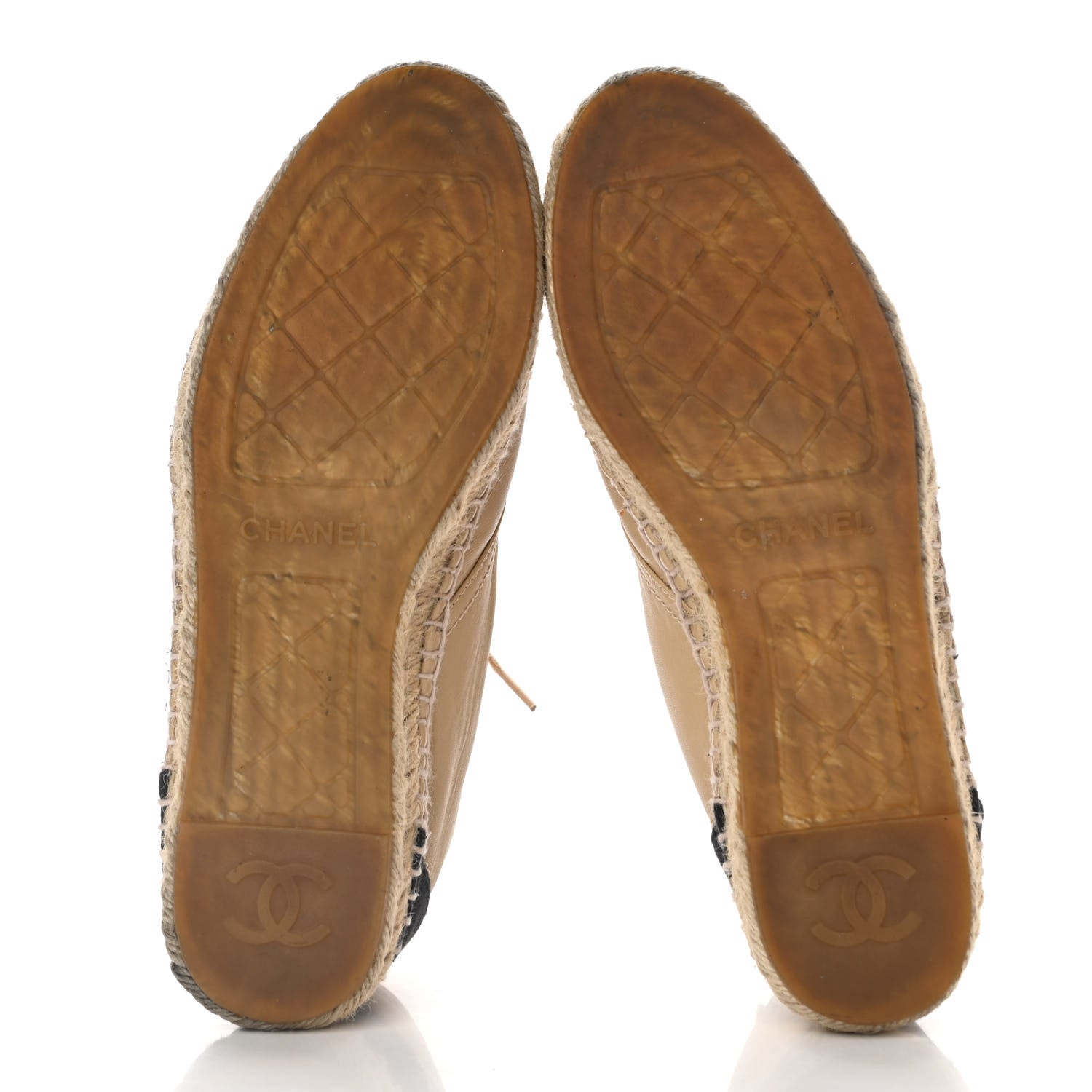 Chanel Lambskin Canvas Cap Toe Lace Up Espadrilles 38 Dark Beige Black 5 of 11