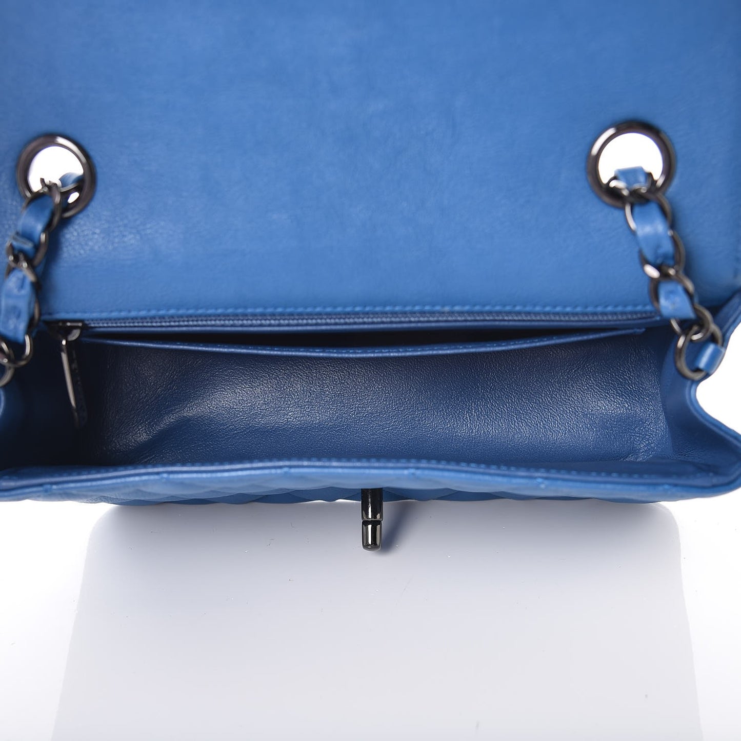 Crumpled Calfskin Quilted Mini Rectangular Flap Blue