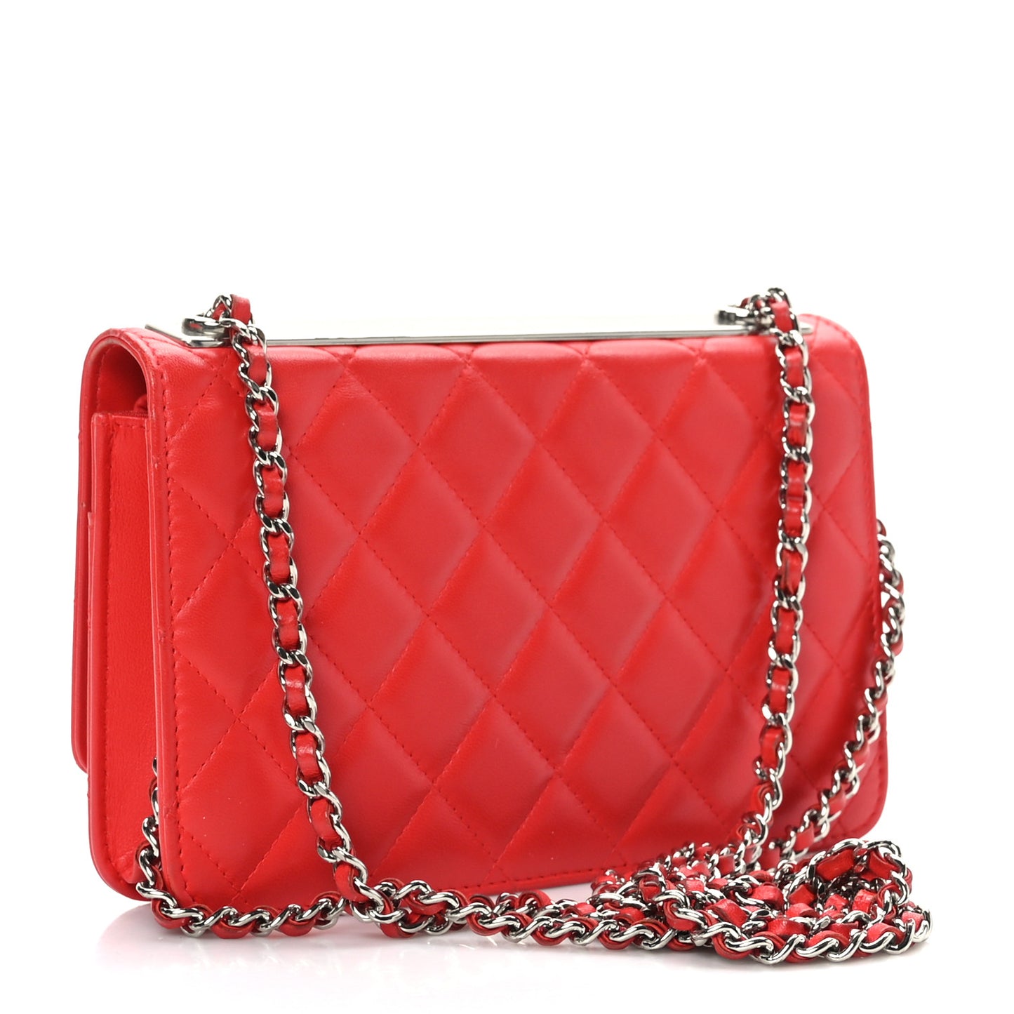 Lambskin Quilted Trendy CC Wallet On Chain WOC Red