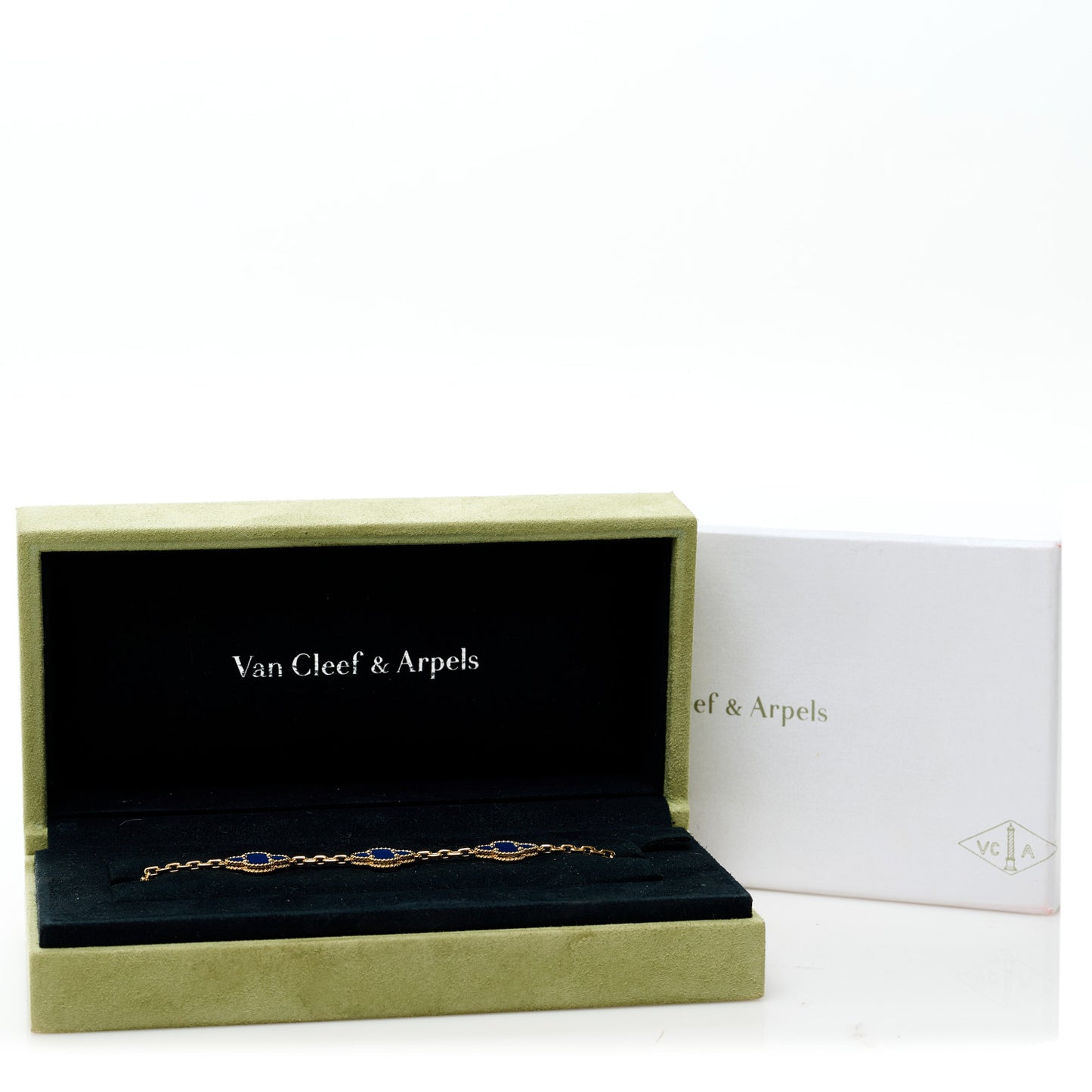 18K Yellow Gold Blue Agate 5 Motifs Vintage Alhambra Bracelet