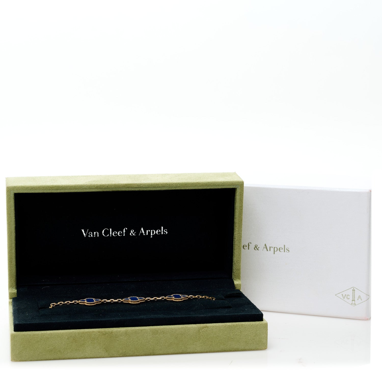 Van Cleef & Arpels 18K Yellow Gold Blue Agate 5 Motifs Vintage Alhambra Bracelet 6 of 6