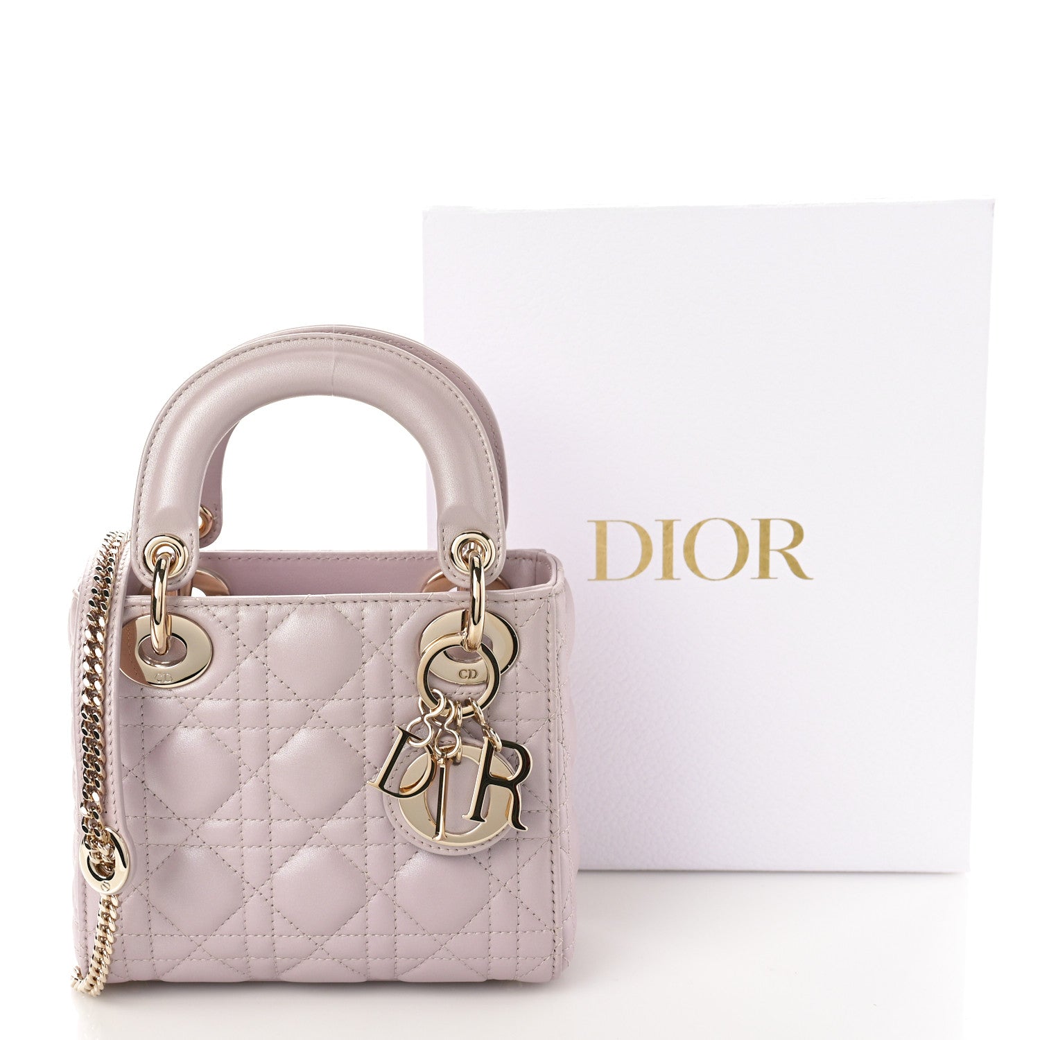 Christian Dior Metallic Lambskin Cannage Mini Lady Dior Lotus 3 of 9