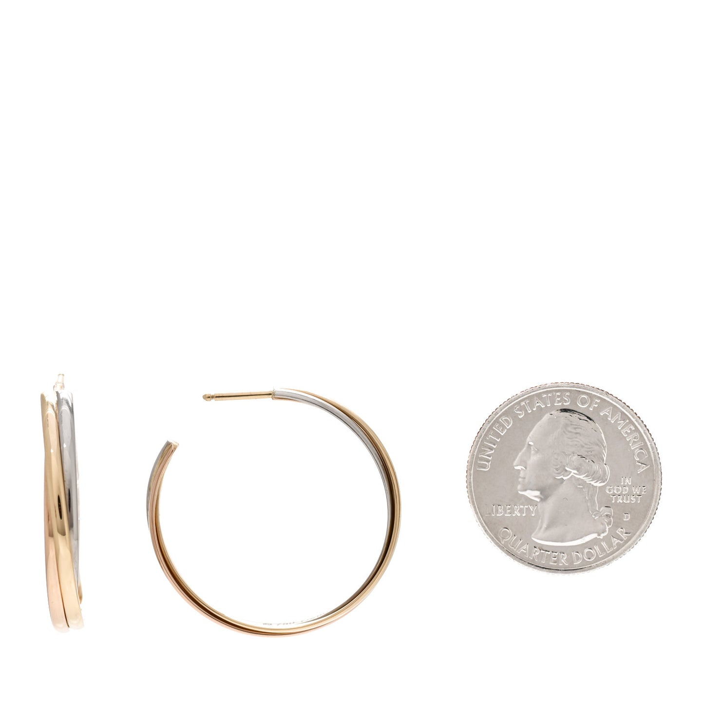 18K Pink Yellow White Gold Trinity Hoop Earrings