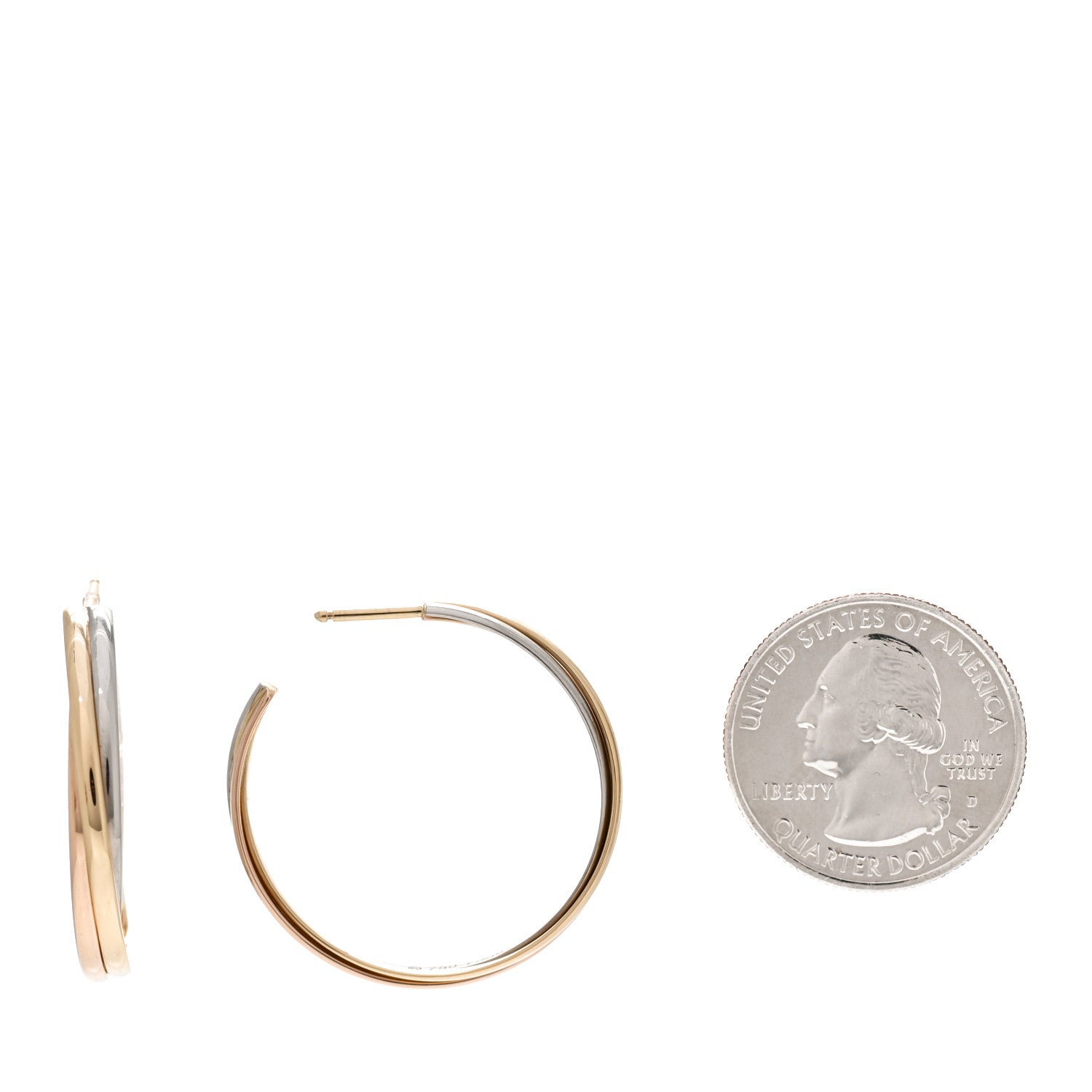 Cartier 18K Pink Yellow White Gold Trinity Hoop Earrings 2 of 4