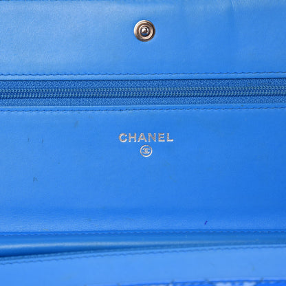 Chanel Patent Calfskin Quilted Boy Wallet On Chain WOC Blue 6 of 17