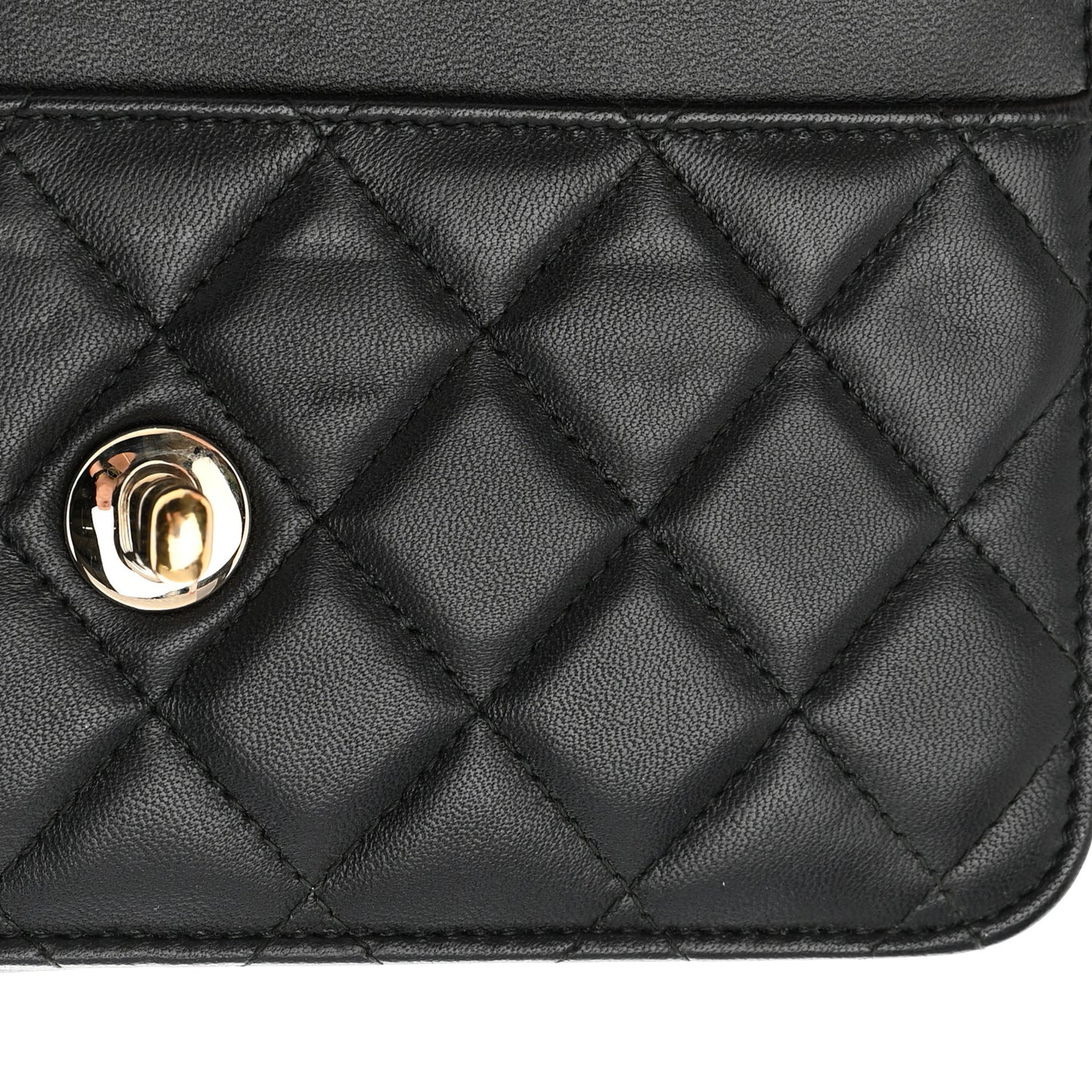 Lambskin Quilted Trendy CC Wallet On Chain WOC Black