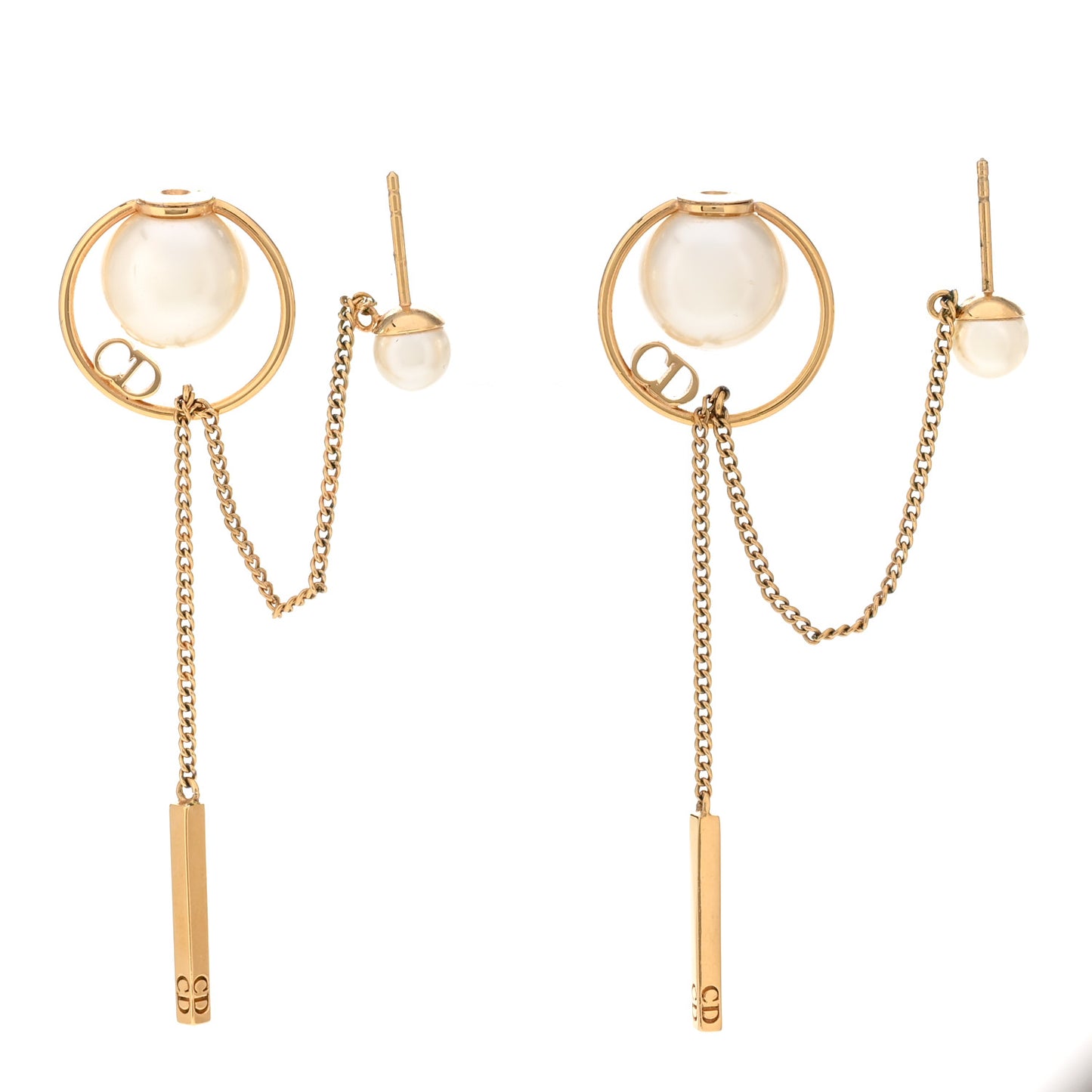 Pearl Tribales Dangle Chain Earrings Gold