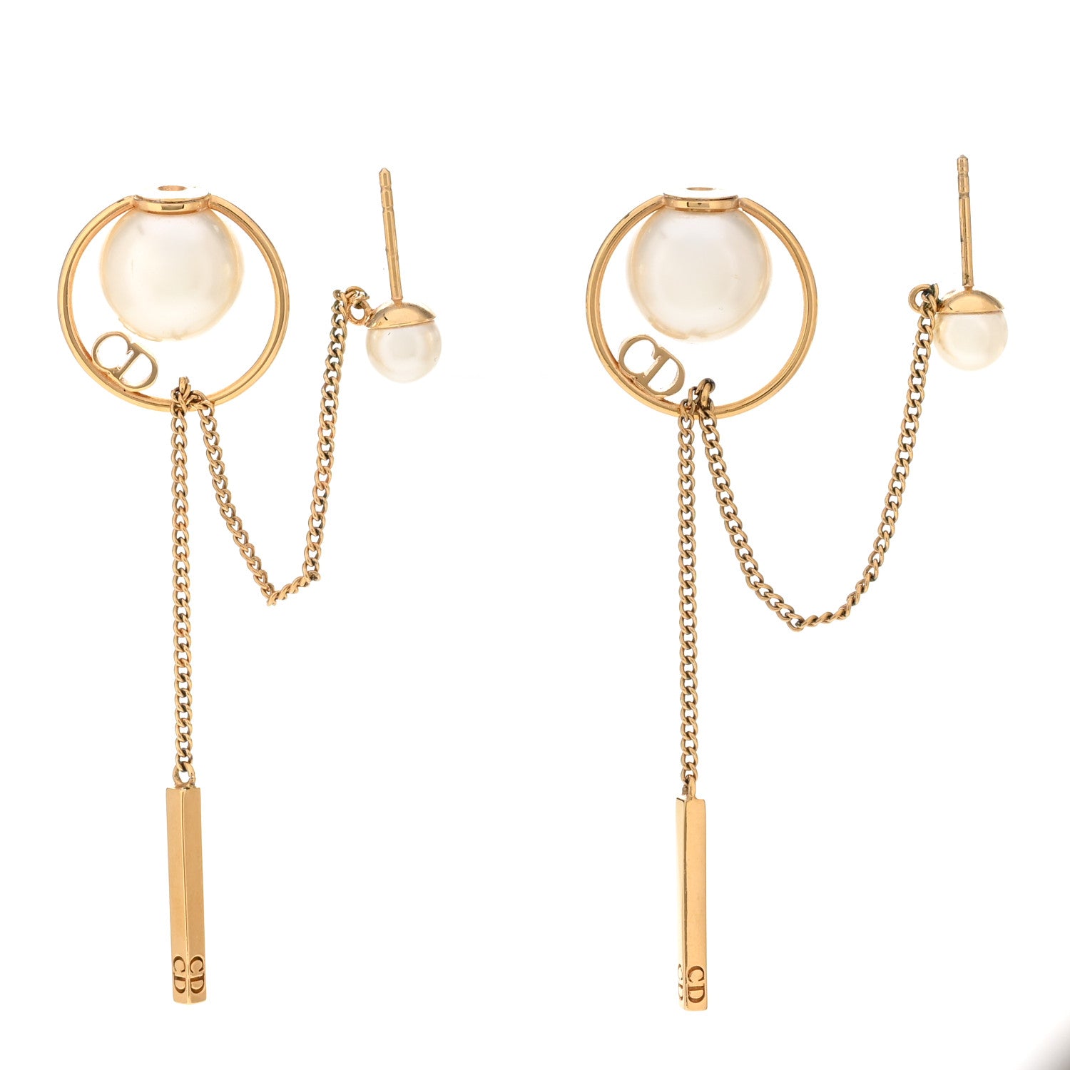 Christian Dior Pearl Tribales Dangle Chain Earrings Gold 3 of 4