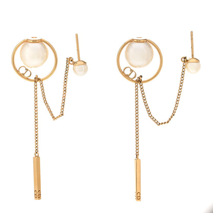 Christian Dior Pearl Tribales Dangle Chain Earrings Gold 3 of 4