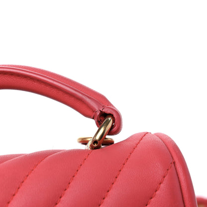 Chanel Lambskin Reverse Chevron Quilted Mini Round Top Handle Flap Bright Pink 14 of 17