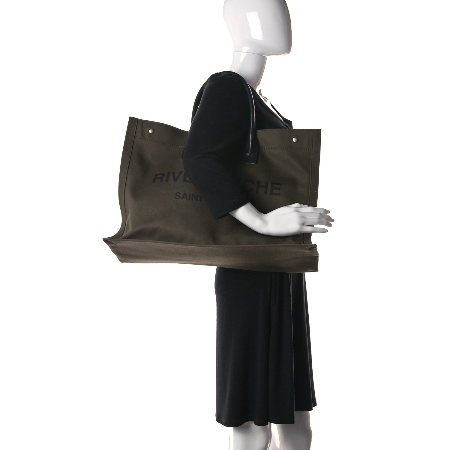 Saint Laurent Linen Calfskin Rive Gauche Tote Khaki 2 of 11