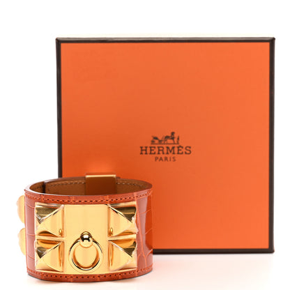 Hermes Shiny Alligator Collier De Chien CDC Bracelet S Orange 6 of 6
