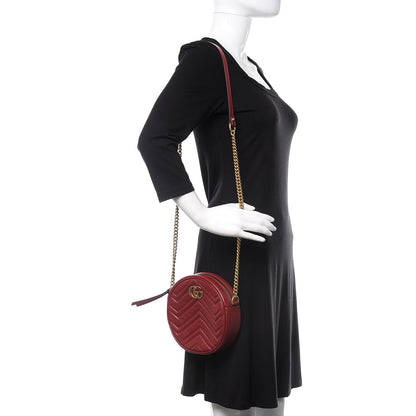 Gucci Glazed Calfskin Matelasse Heart Mini GG Marmont Round Shoulder Bag Romantic Cerise 2 of 10