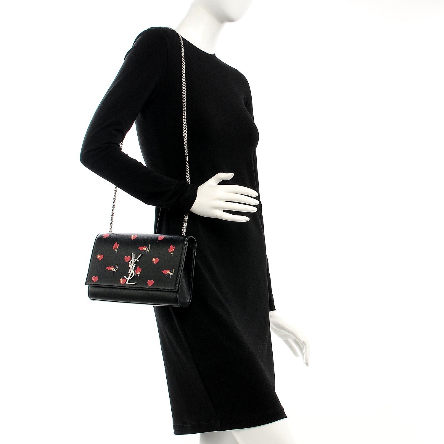 Saint Laurent Calfskin Medium Heart Bolts Monogram Kate Satchel Black 2 of 6