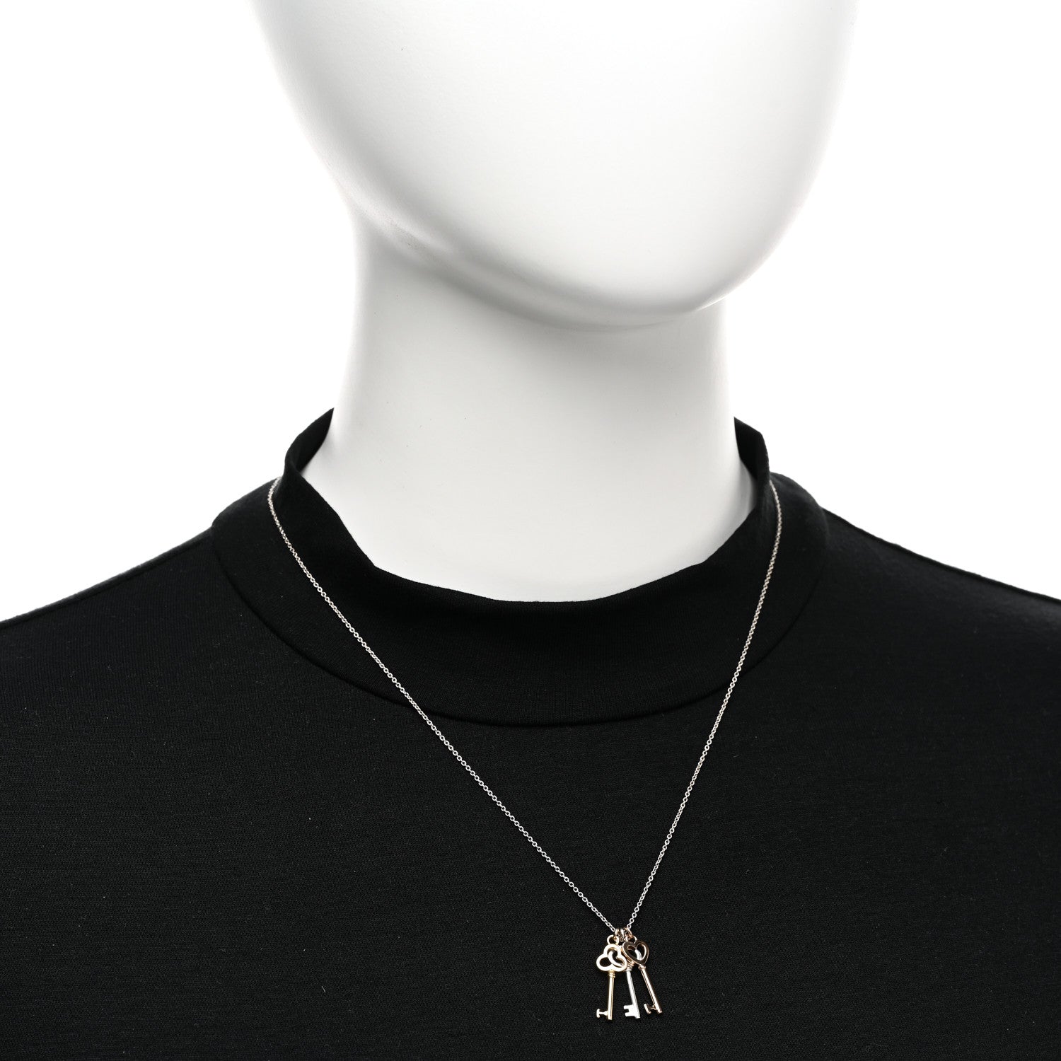 Tiffany 18K Yellow Rose Gold Sterling Silver Mini Heart Trefoil Key Pendant Necklace 2 of 5