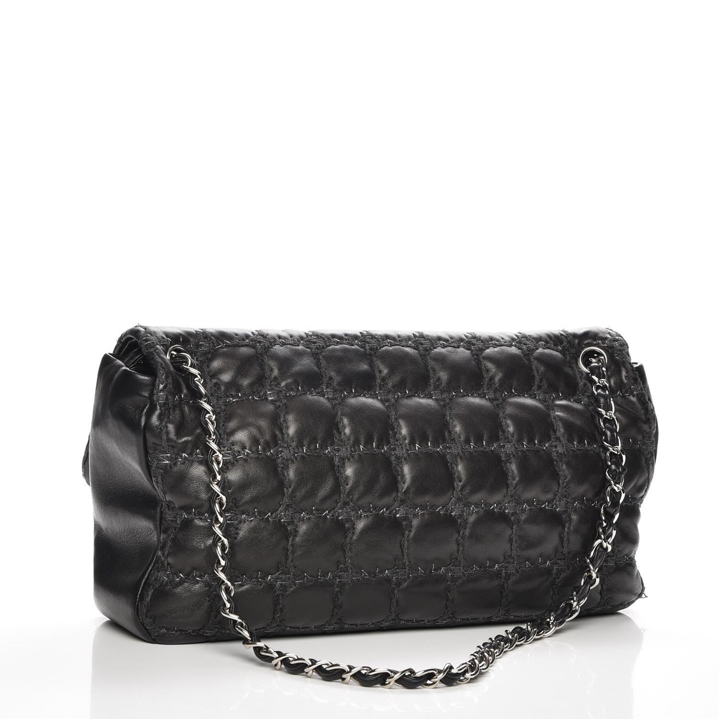 Lambskin Tweed Double Stitch Maxi Flap Black
