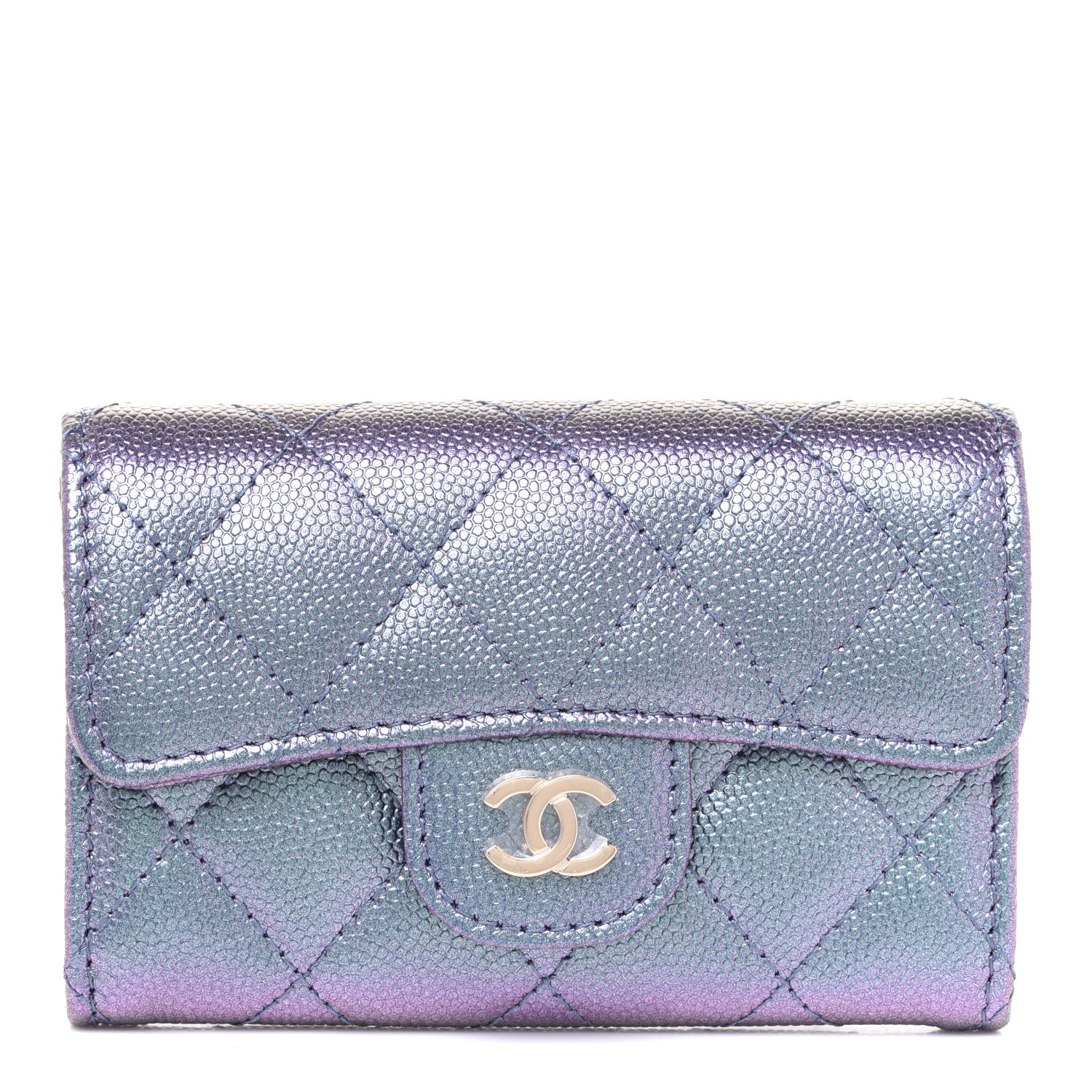 Chanel Iridescent Caviar Quilted Flap Card Holder Wallet Dark Blue 1 of 9
