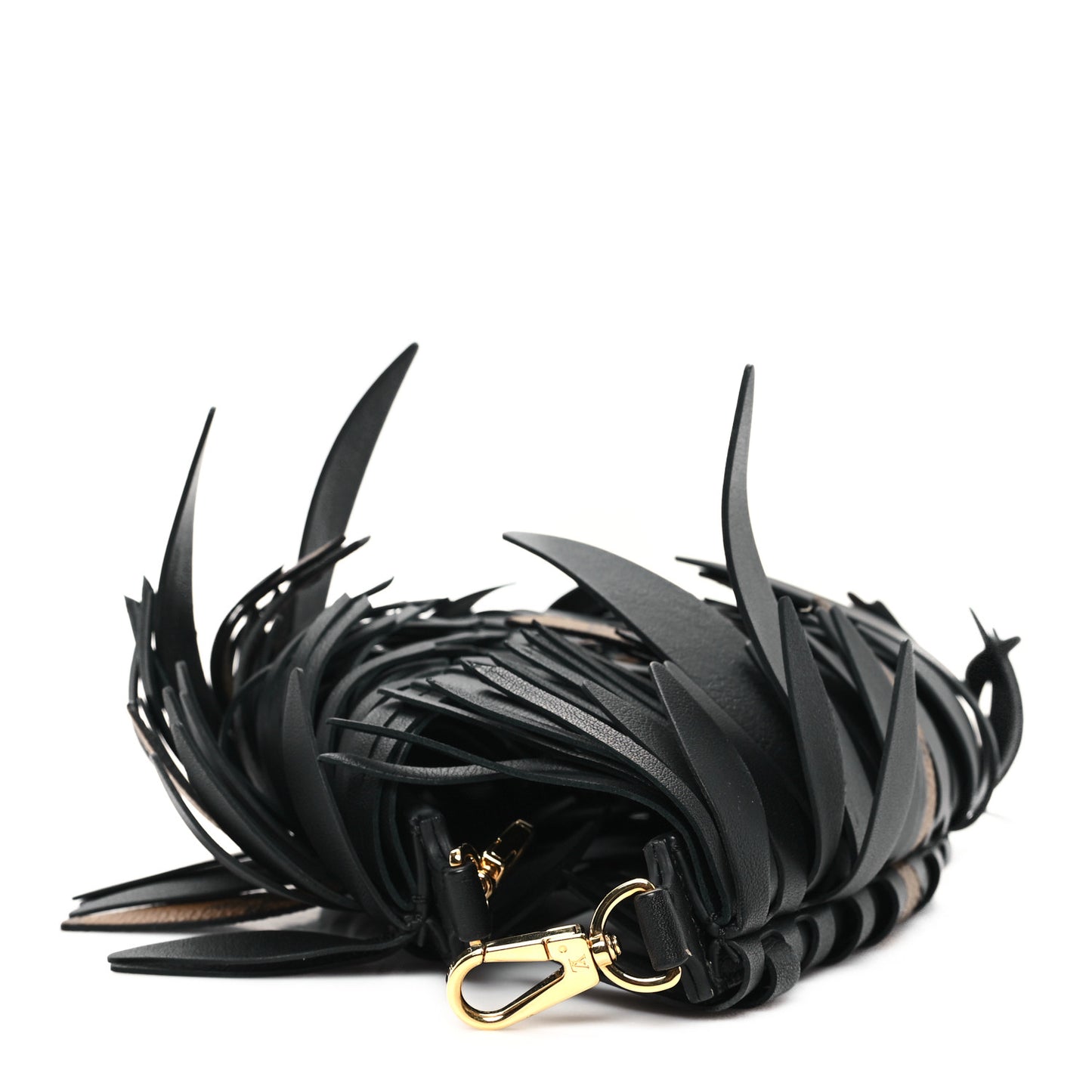 Reverse Monogram Fringes Bandouliere Shoulder Strap PM Black