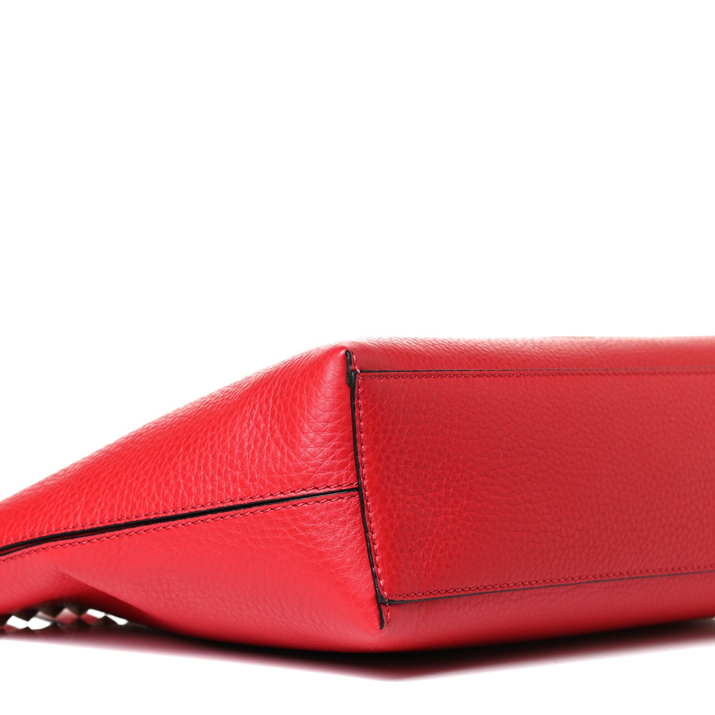 Grained Calfskin Small Rockstud Shoulder Tote Rouge Pur
