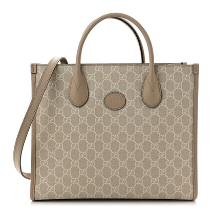 Gucci GG Supreme Monogram Textured Dollar Calfskin Small Retro Interlocking G Tote Bag Beige Mystic White Oatmeal 1 of 11