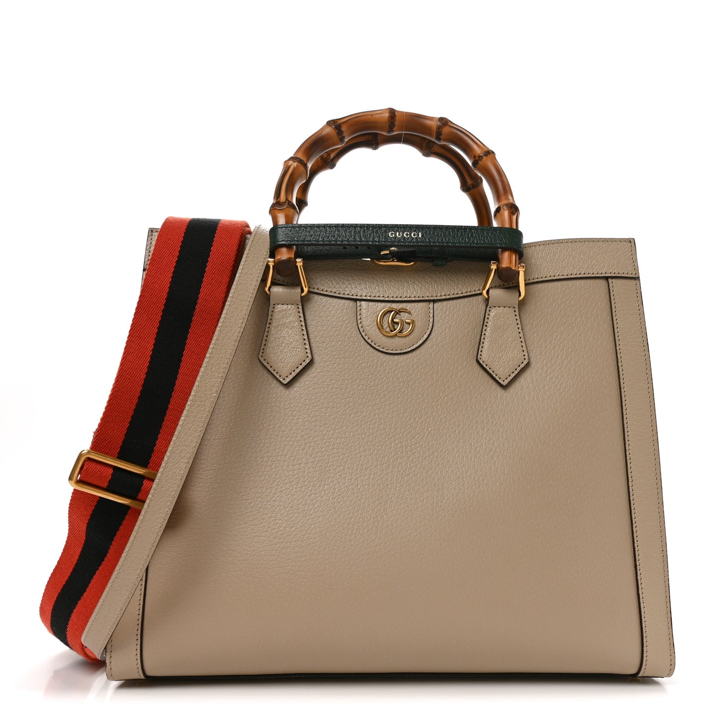 Textured Dollar Calfskin Web Medium Diana Tote Bag Oatmeal Vintage Green