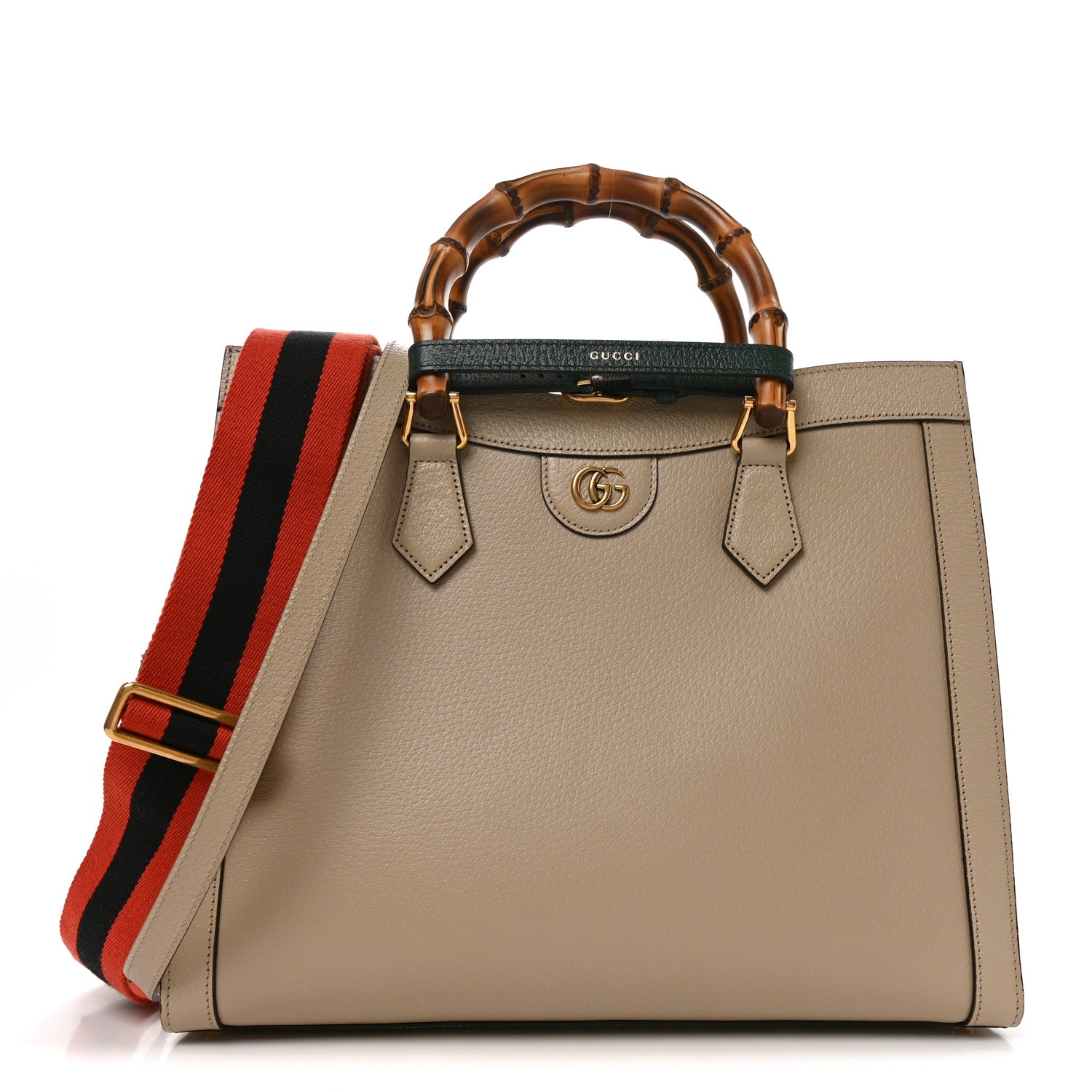 Gucci Textured Dollar Calfskin Web Medium Diana Tote Bag Oatmeal Vintage Green 1 of 10