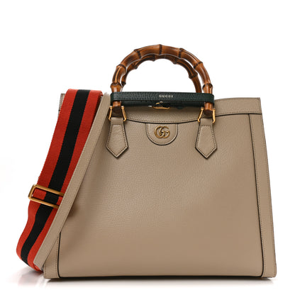 Gucci Textured Dollar Calfskin Web Medium Diana Tote Bag Oatmeal Vintage Green 1 of 10