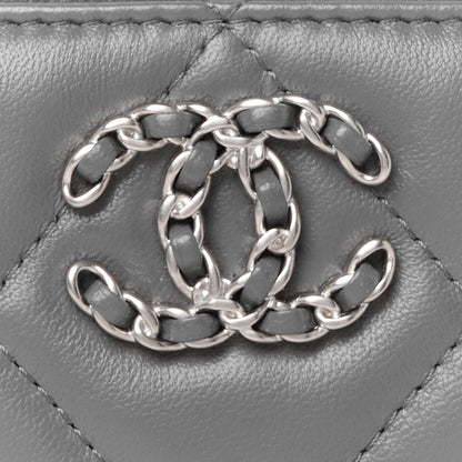 Chanel Lambskin Quilted Chanel 19 Card Holder Dark Grey 9 of 9