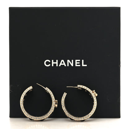 Chanel Crystal Lambskin CC Chain Hoop Earrings Gold Black 5 of 5