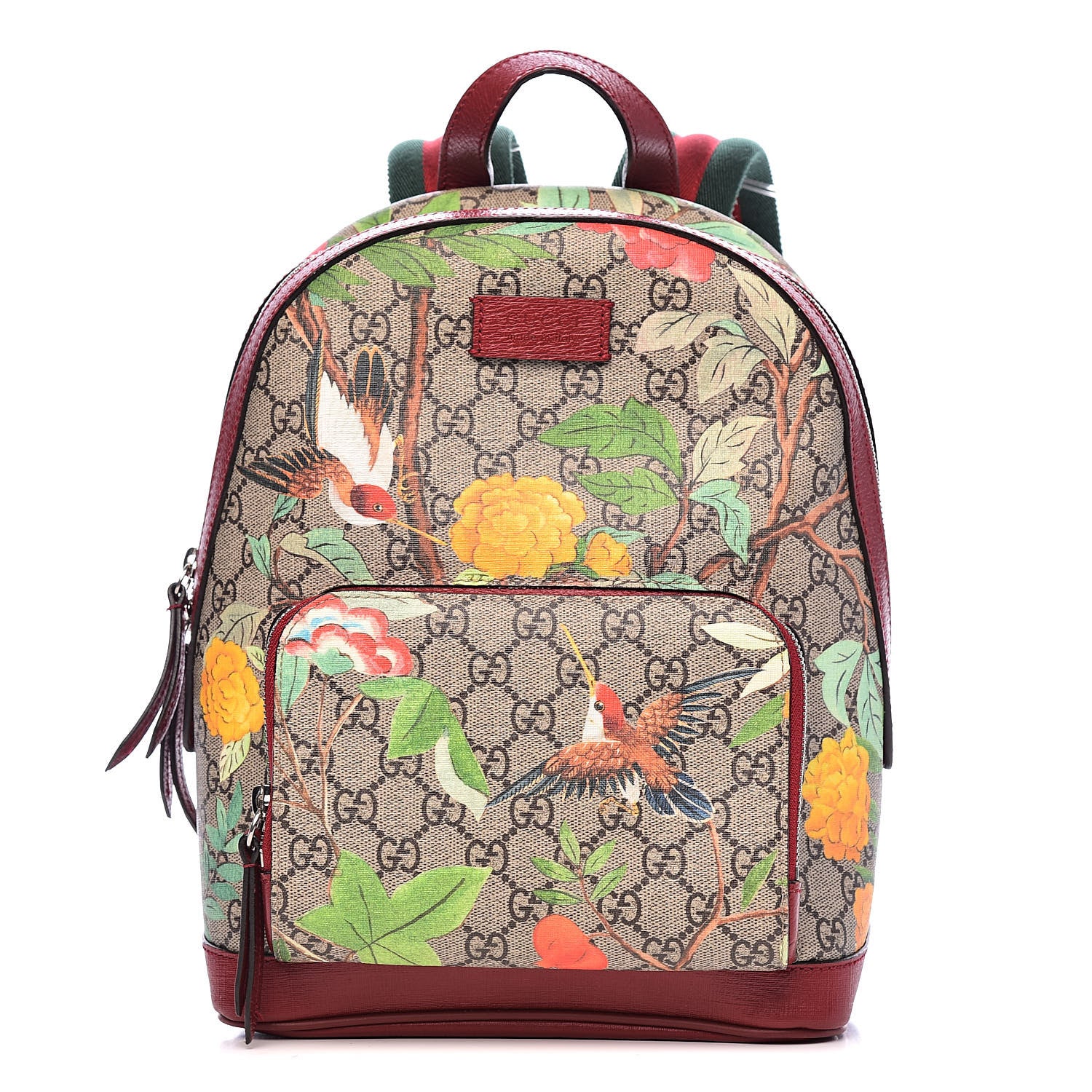Gucci GG Supreme Monogram Tian Web Small Day Backpack Beige Multicolor Red 1 of 13