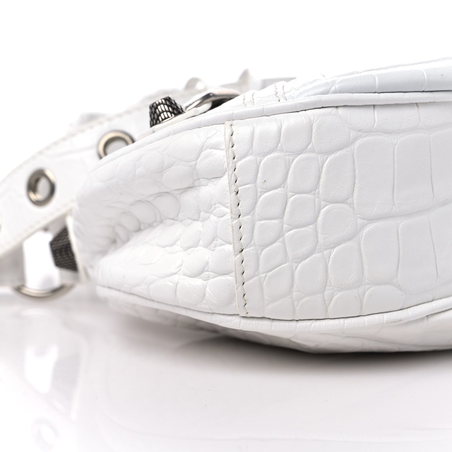 Balenciaga Extra Supple Calfskin Crocodile Embossed Le Cagole Shoulder Bag XS Optic White 9 of 10